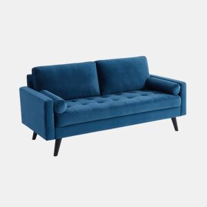 Sofá em tecido veludo com pernas de madeira de 3 lugares, Ivar veludo, Azul-marinho, 177x85.5x69.5 cm