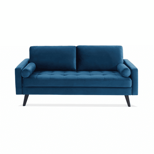 Sofá em tecido veludo com pernas de madeira de 3 lugares, Ivar veludo, Azul-marinho, 177x85.5x69.5 cm