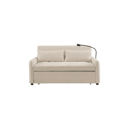 Sofá cama 2 lugares dobrável de chenille,bege