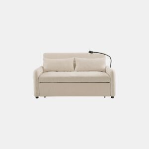Sofá cama 2 lugares dobrável de chenille,bege