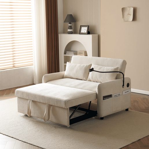 Sofá cama 2 lugares dobrável de chenille,bege