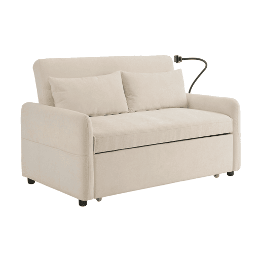 Sofá cama 2 lugares dobrável de chenille,bege