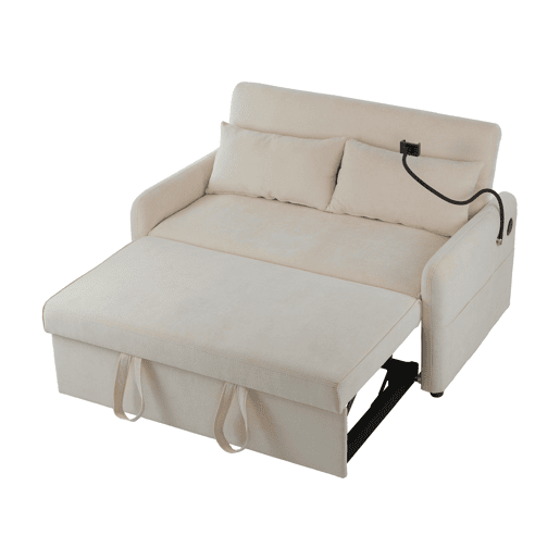 Sofá cama 2 lugares dobrável de chenille,bege