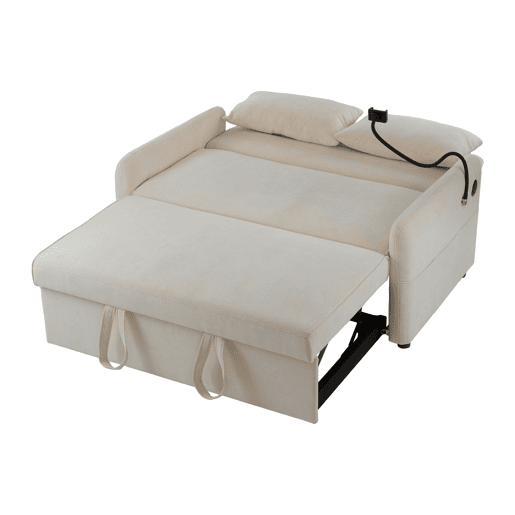 Sofá cama 2 lugares dobrável de chenille,bege