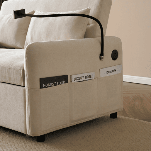Sofá cama 2 lugares dobrável de chenille,bege