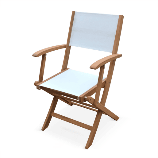 Cadeira de jardim dobrável em madeira, set de 2, Almeria, Branco, 54x58.7x89 cm
