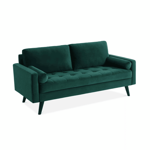 Sofá em tecido veludo com pernas de madeira de 3 lugares, Ivar veludo, Verde inglês, 177x85.5x69.5 cm