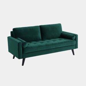 Sofá em tecido veludo com pernas de madeira de 3 lugares, Ivar veludo, Verde inglês, 177x85.5x69.5 cm