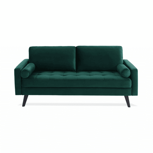 Sofá em tecido veludo com pernas de madeira de 3 lugares, Ivar veludo, Verde inglês, 177x85.5x69.5 cm