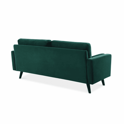 Sofá em tecido veludo com pernas de madeira de 3 lugares, Ivar veludo, Verde inglês, 177x85.5x69.5 cm