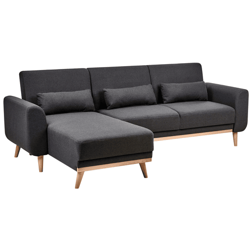 Sofá-cama de canto OLLSTA Tecido Preto 3 lugares à direita