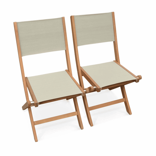 Cadeira de jardim dobrável em madeira, set de 2, Almeria, Cinza Taupe, 50x58.7x89 cm
