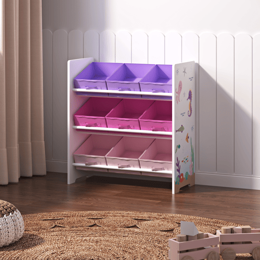 Estante para crianças Boiro 9 caixas dobráveis Motivo Oceano 60x62x30 cm en.casa