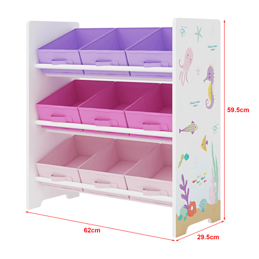Estante para crianças Boiro 9 caixas dobráveis Motivo Oceano 60x62x30 cm en.casa