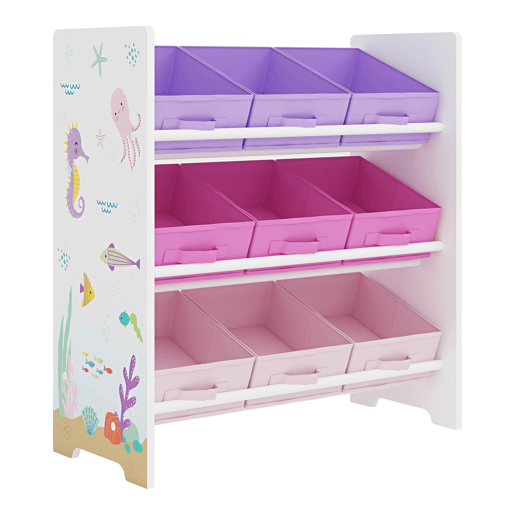 Estante para crianças Boiro 9 caixas dobráveis Motivo Oceano 60x62x30 cm en.casa