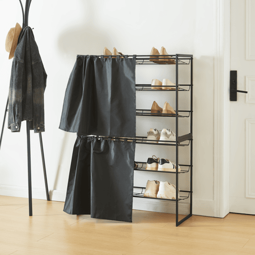 Conjunto de 2 sapateiras Sel com cortina - Preto en.casa