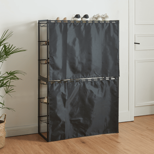 Conjunto de 2 sapateiras Sel com cortina - Preto en.casa