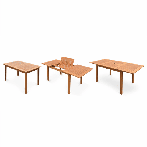 Mesa de jardim extensível em madeira, 6 cadeiras, Almeria 6, Madeira, 240x100x75 cm
