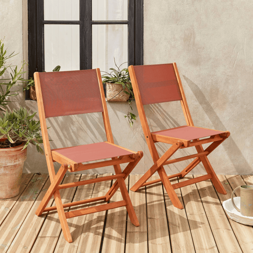 Cadeira de jardim dobrável em madeira, set de 2, Almeria, Terracota, 50x58.7x89 cm