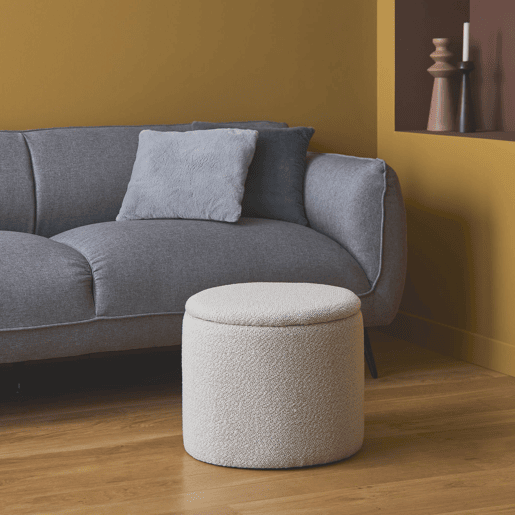 Pufe de tecido com arrumação, Stool, Branco, 45x45x38 cm