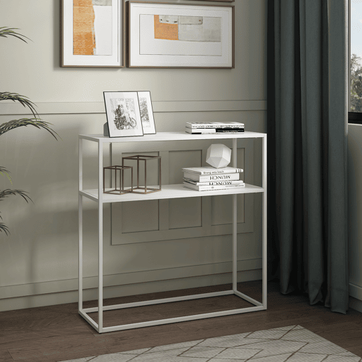 Mesa de consola Kuhmo com prateleira metálica adicional 80x80x30 cm - Branco en.casa