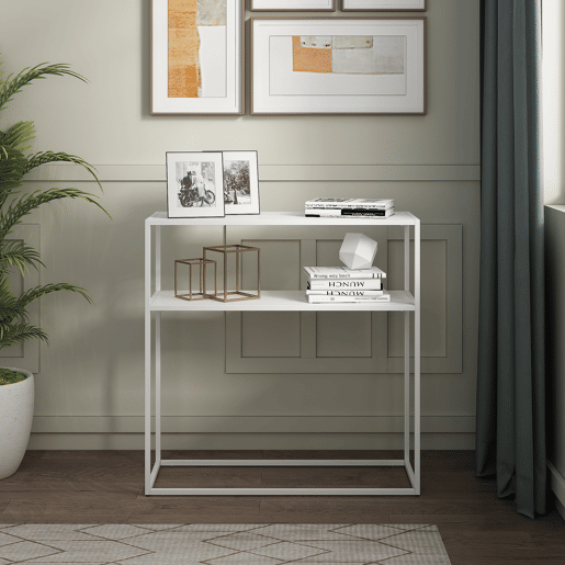 Mesa de consola Kuhmo com prateleira metálica adicional 80x80x30 cm - Branco en.casa
