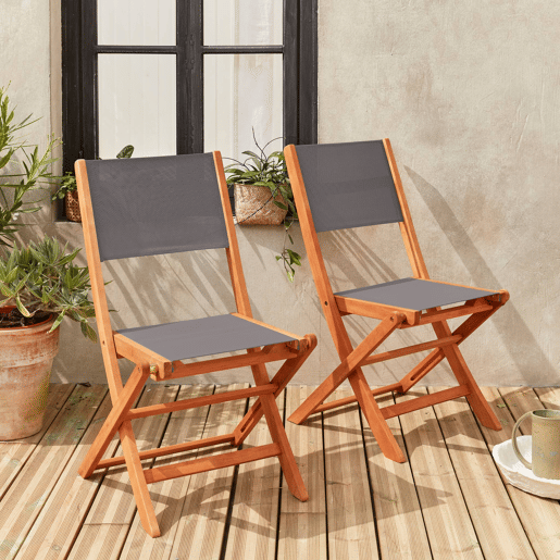 Cadeira de jardim dobrável em madeira, set de 2, Almeria, Antracite, 50x58.7x89 cm