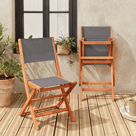 Cadeira de jardim dobrável em madeira, set de 2, Almeria, Antracite, 50x58.7x89 cm