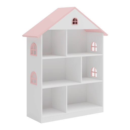 Prateleira infantil Vipsali em forma de casa MDF 107x83x30cm - Branco  Rosa en.casa