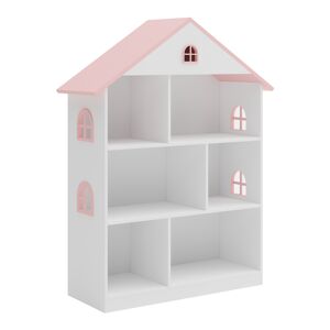 Prateleira infantil Vipsali em forma de casa MDF 107x83x30cm - Branco  Rosa en.casa