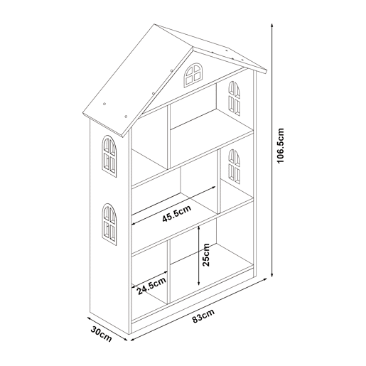 Prateleira infantil Vipsali em forma de casa MDF 107x83x30cm - Branco  Rosa en.casa