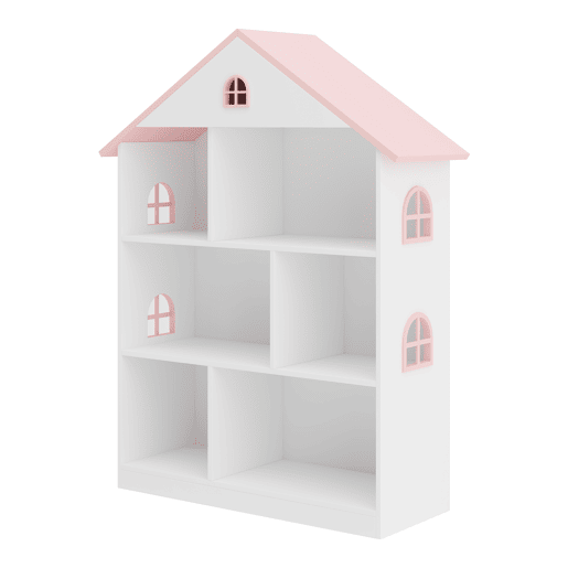 Prateleira infantil Vipsali em forma de casa MDF 107x83x30cm - Branco  Rosa en.casa