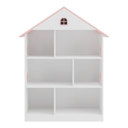 Prateleira infantil Vipsali em forma de casa MDF 107x83x30cm - Branco  Rosa en.casa