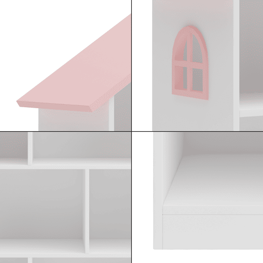 Prateleira infantil Vipsali em forma de casa MDF 107x83x30cm - Branco  Rosa en.casa