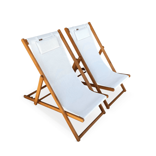 Espreguiçadeiras em madeira de eucalipto, set de 2, Creus, Branco, 102x56x86 cm