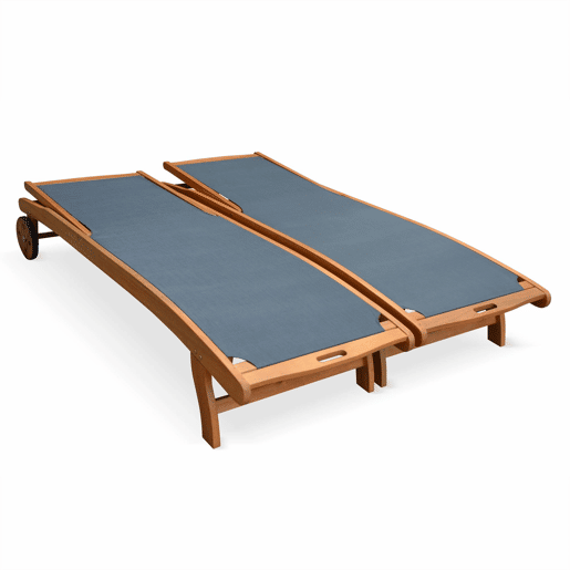Espreguiçadeira de madeira multiposições com rodízios, set de 2, Marbella, Antracite, 196x68x91 cm