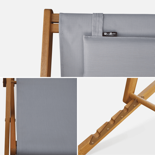 Espreguiçadeiras em madeira de eucalipto, set de 2, Creus, Cinza Taupe, 102x56x86 cm