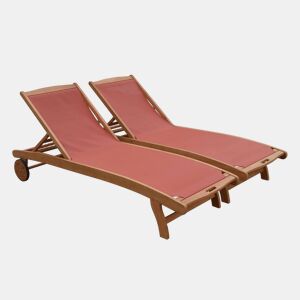 Espreguiçadeira de madeira multiposições com rodízios, set de 2, Marbella, Terra Cotta, 196x68x91 cm