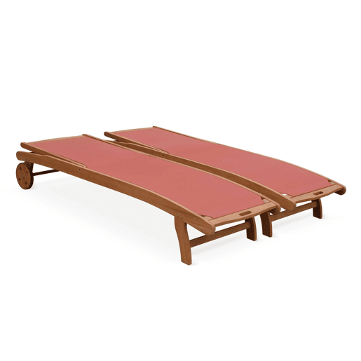 Espreguiçadeira de madeira multiposições com rodízios, set de 2, Marbella, Terra Cotta, 196x68x91 cm