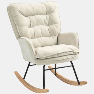 HOMCOM Poltrona Baloiço Estofada em Chenilla Cadeira Baloiço com Pés de Madeira de Faia e Apoio para os Braços para Lactância Carga 120 kg para Dormitório Sala de Estar 71x98,5x97 cm Bege
