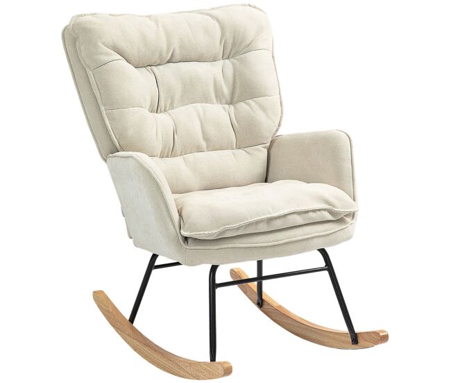 Homcom silla mecedora moderna, mecedora tapizada en chenilla, sillón de lactancia con respaldo ancho, acolchado grueso, patas de madera, reposabrazos, para dormitorio, salón, beige