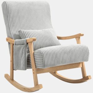HOMCOM Cadeira de Baloiço, Cadeira de Baloiço em Veludo Cotelê com Almofada Lombar, Estrutura em Madeira, Assento Largo, Bolso Lateral, Estilo Moderno, Carga Máxima 120 kg, para Quarto e Sala, Cinzento