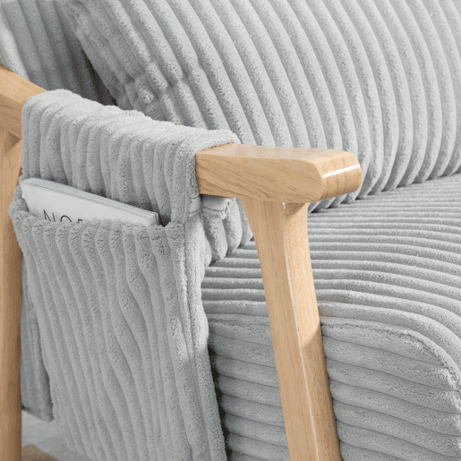 HOMCOM Cadeira de Baloiço, Cadeira de Baloiço em Veludo Cotelê com Almofada Lombar, Estrutura em Madeira, Assento Largo, Bolso Lateral, Estilo Moderno, Carga Máxima 120 kg, para Quarto e Sala, Cinzento