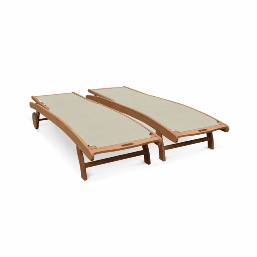 Espreguiçadeira de madeira multiposições com rodízios, set de 2, Marbella, Cinza Taupe, 196x68x91 cm