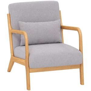 HOMCOM Poltrona Sala de Estar Nórdica Poltrona Individual Acolchoada com Apoio para os Braços e Estrutura de Madeira de Borracha para Dormitório Carga 120 kg 61x78x76 cm Cinza