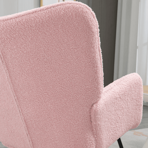 HOMCOM Poltrona Baloiço em Borrego Poltrona de Sala de Estar Oscilação de 40° com Pés de Madeira de Faia e Estrutura de Aço para Dormitório Carga Máxima 120 kg 71x98x101 cm Rosa