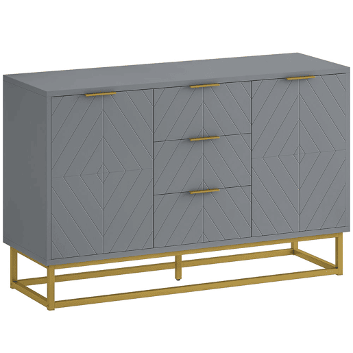 HOMCOM Aparador Auxiliar Armário de Armazenamento com 3 Gavetas e 2 Armários com Porta Prateleira Ajustável para Sala de Estar Cozinha 120x40x76 cm Cinza