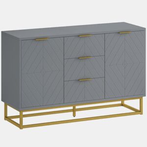 HOMCOM Aparador Auxiliar Armário de Armazenamento com 3 Gavetas e 2 Armários com Porta Prateleira Ajustável para Sala de Estar Cozinha 120x40x76 cm Cinza