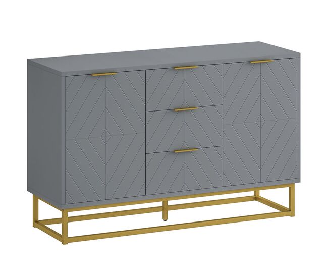 Homcom aparador moderno aparador para salón con 3 cajones 2 puertas y estante ajustable mueble auxiliar para salón cocina antivuelco 120x40x76 cm gris