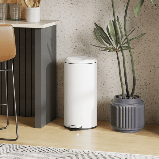 HOMCOM Balde de Lixo para Cozinha 30L Cubo de Lixo com Pedal Tampa com Fechamento Suave e Cubo Amovível para Escritório Estúdio Creme